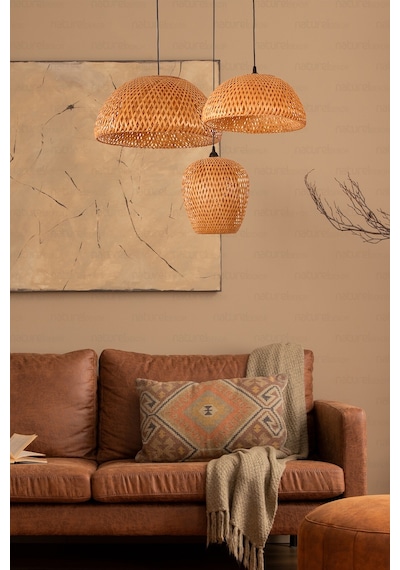 Bohem Bambu Boja Pendant 3'lü Set Sarkıt Avize Lamba - Iskandinav, Modern, Bohem, Rattan Aydınlatma Bej