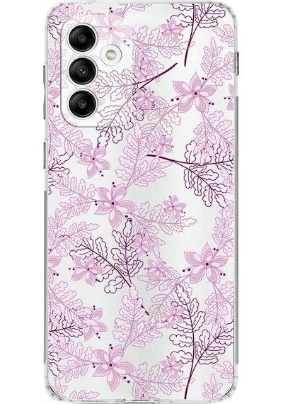 Samsung Galaxy Uyumlu M13 Kamera Korumalı Kapak Floral Pudra Tasarımlı Şeffaf Kılıf