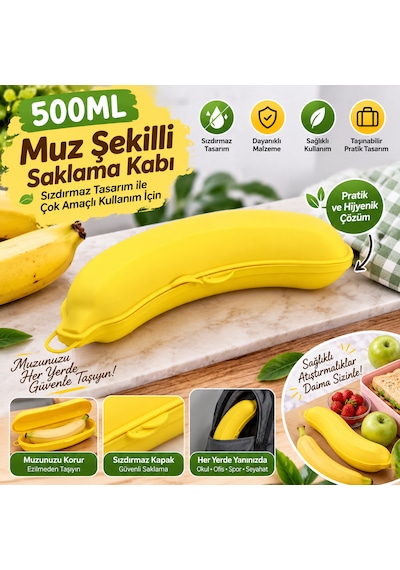 Muz Şekilli 500ml Saklama Kabı Beslenme Kabı Saklama Kutusu - 2 Adet Sarı