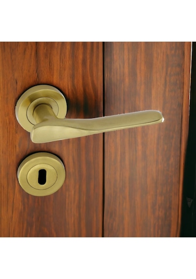 Badem10 Royal Titanyum Gold Oda Kapı Kolu Daire Rozetli Sürgülü Ve Çelik Kapı Kulpu Uyumlu Sağ Sol Kolları