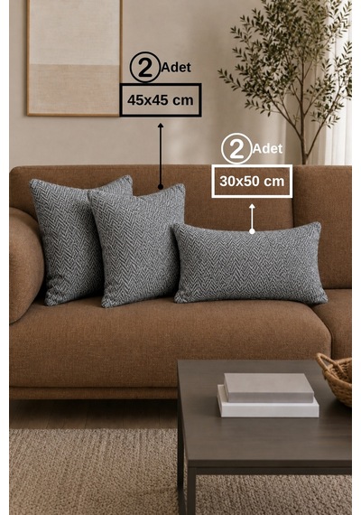 Chevron Bohem Dekoratif Punch Yastık Kırlent Kılıfı Antrasit 30 x 50
