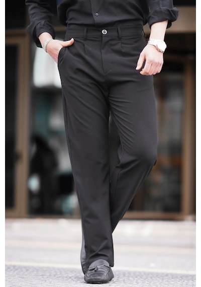 Madmext Siyah Regular Fit Düz Kesim Yan Cepli Erkek Pantolon 6540-siyah Siyah