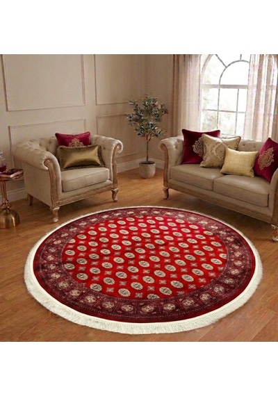 Buhara 160 X 160 Yuvarlak İpek Halı Kırmızı