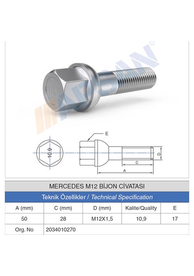 20 Adet Mercedes Bijon Civatsı 28 Mm
