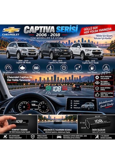 Chevrolet Captiva Serisi 2006-2018 Modeller İçin Head Up Display Hayalet Gösterge Ekranı Ön Cam Hız Göstergesi