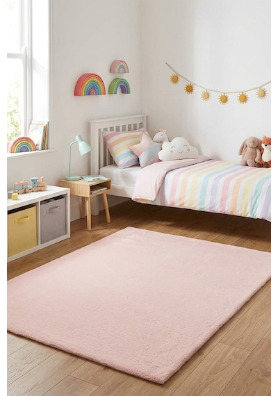 Pembe Post Peluş Kaymaz Taban Çocuk Odası Halısı Yumuşak Çocuk Halısı Yolluk Pembe Pembe