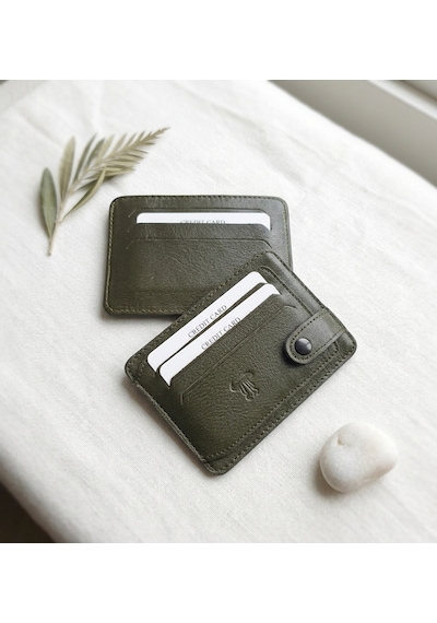 Passtell %100 Hakiki Deri Trend Model Minimalist Unisex Kredi Kartlık Ve Cüzdan Ebatlar 11,5 Cm /8,5 Cm Haki