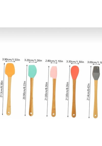 5 Li Renkli Bambu Saplı Silikon Küçük Boy Spatula Seti Kahverengi