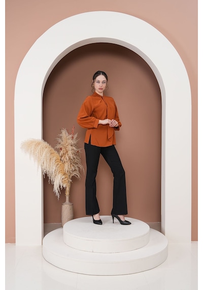 Rima Elegance Bağlamalı Bluz Kahverengi