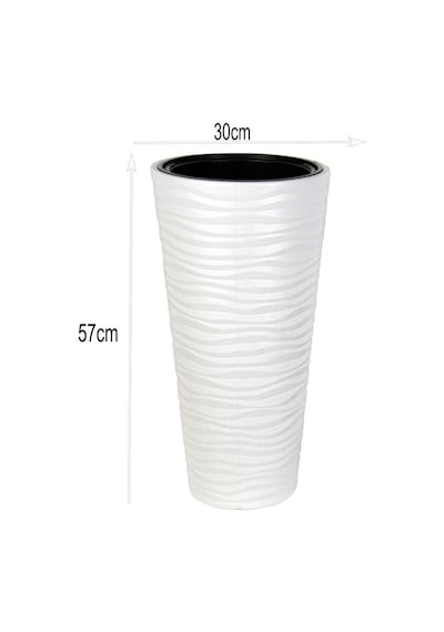 Beyaz Kumsal Vazo Dekoratif Uzun Saksı 5.5 lt  30*57cm