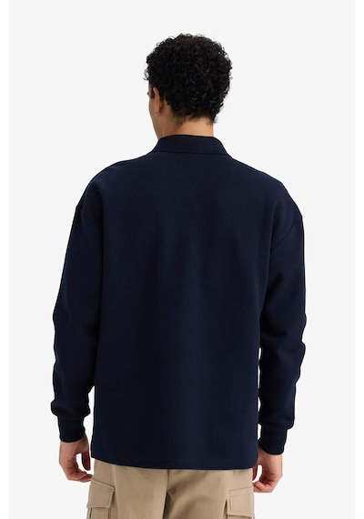 Defacto Boxy Fit Polo Yaka Yarım Fermuarlı Pike Sweatshirt G6471ax25wnnv253 Lacivert-nv253