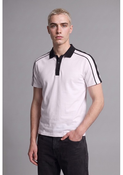 Defacto Loose Fit Polo Yaka Şerit Detaylı Kısa Kollu Tişört H4427ax26auwt34 Beyaz-wt34