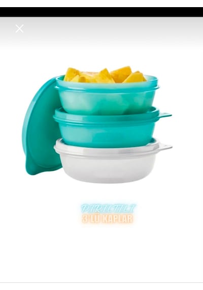 Tupperware Simli Şeker Kaplar 300 Ml 3 Lü Açık Mavi