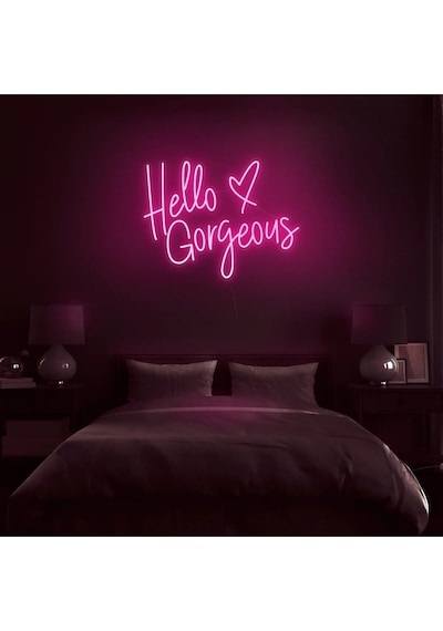 Hello Gorgeous Yazılı Ve Şekilli Neon Tabela Pembe