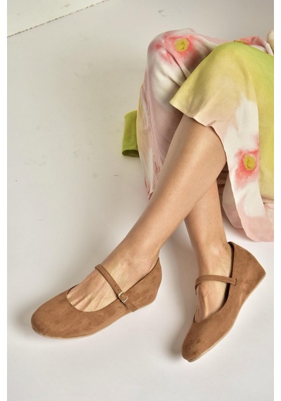 Fox Shoes Y250770702 Taba Süet Alçak Dolgu Tabanlı Kadın Ayakkabı Taba