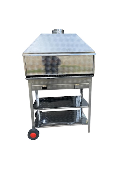 Paslanmaz Kömürlü Mangal 40 X 80 Cm Sürgülü Bacalı Barbekü Tekerlekli Gri