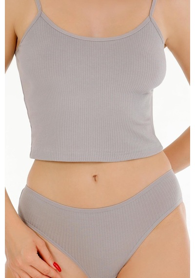 Sensu Kadın Fitilli Kumaş İp Askılı Büstiyer Bikini Külot Set - Bbt300 Gri Grı