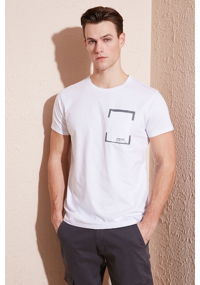 Buratti Bisiklet Yaka Pamuklu Slim Fit Erkek T Shirt 541Rework Beyaz