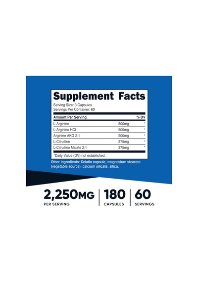 Nutricost Nitrik Oxıde Booster 2250mg, 180 Capsules - 750mg P... Aromasız