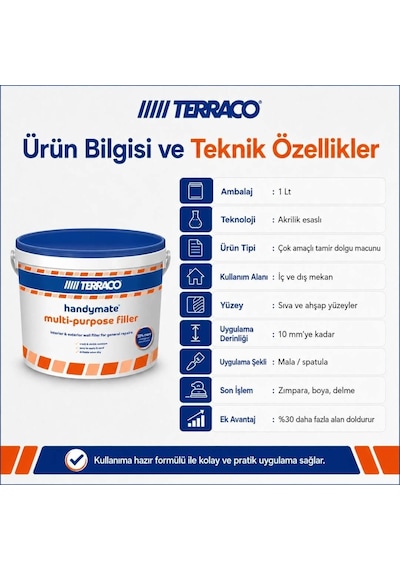 Terraco Handymate Çok Amaçlı Tamir Dolgu Macunu - 1 Lt