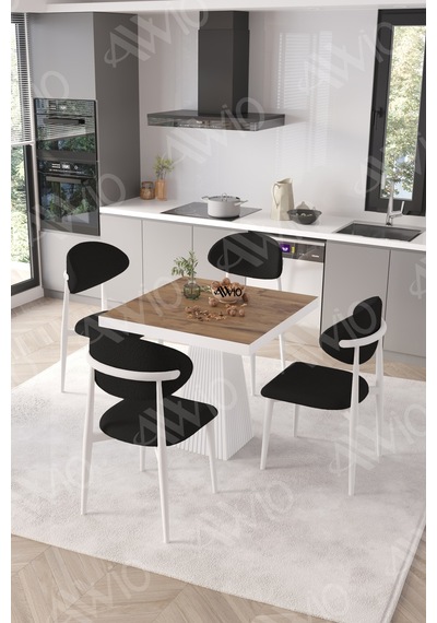 Avvio Elizya Beyaz Polo Metal Sandalye 90x90 Kare Yemek Masası Mutfak Masası Masa Sandalye Takımı Akçaağaç