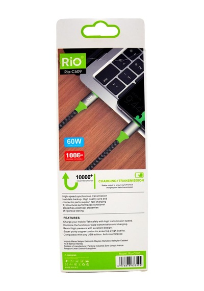 Rio Tech 60w Usb Type-c Hızlı Şarj Ve Data Kablosu 1 Metre