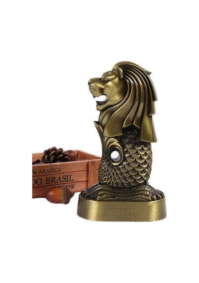 Vintage Metal Singapur Merlion Biblo Antik Bronz 16 Cm