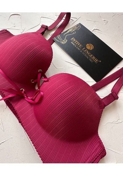 Jennifer Balensiz Push-up Destekli Lazer Kesim Dikişsiz Önden Bağ Bordo