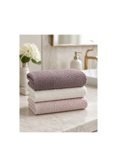 Gonca Kristal Desenli Renkli Havlu 50x90 Cm 3'lü Set %100 Pamuk - Mauve Pearl Çok Renkli