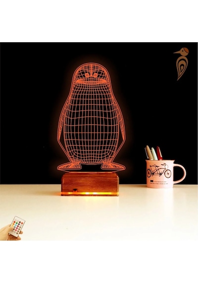 Luvivia Penguen Çocuk Odası Tasarım 3d Lamba - Masa Gece Lambası Şeffaf