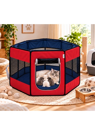Missidea Pawingo Kırmızı Kedi Ve Köpek Doğum Çadırı Katlanabilir Pet Oyun Alanı Ve Yuvası