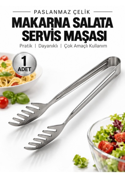 Beylini Paslanmaz Çelik Makarna Maşası 22 Cm Salata Servis Maşası Metal Spagetti Mutfak Maşası