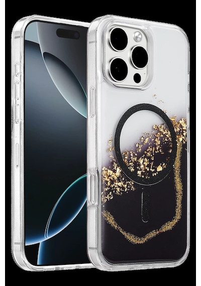 Onegif Apple iPhone Uyumlu 16 Pro Max Lotus Simli Magsafe Kapak - Siyah Bz8683140940614