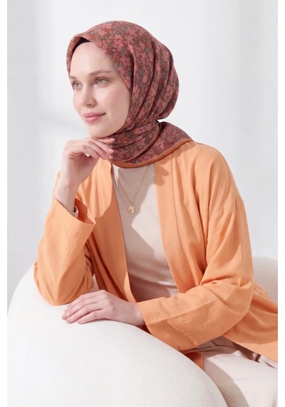 Silk Home Mini Floral Desen Soft Pamuk Eşarp Sütlü Kahve