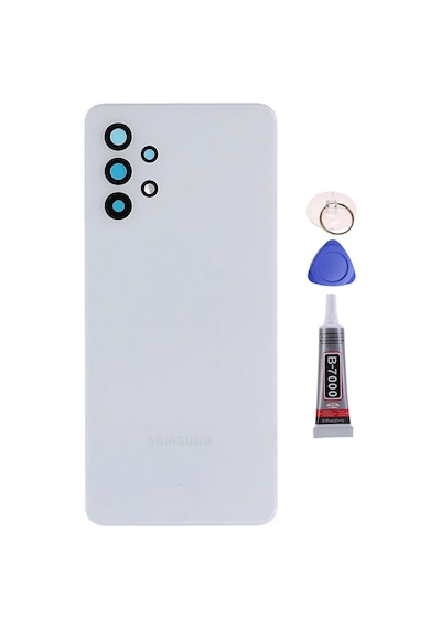Samsung A32 Kamera Camlı Beyaz Uyumlu Arka Kapak Batarya Kapağı Pil Kapağı Yapışkan Ve Sökme Aparatıyla Beraber Full Set Beyaz
