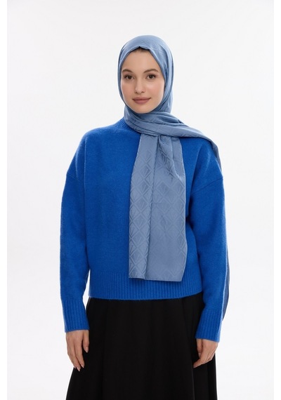 Mirsoy Scarf İpeksi Jakar Şal V Desen İndigo