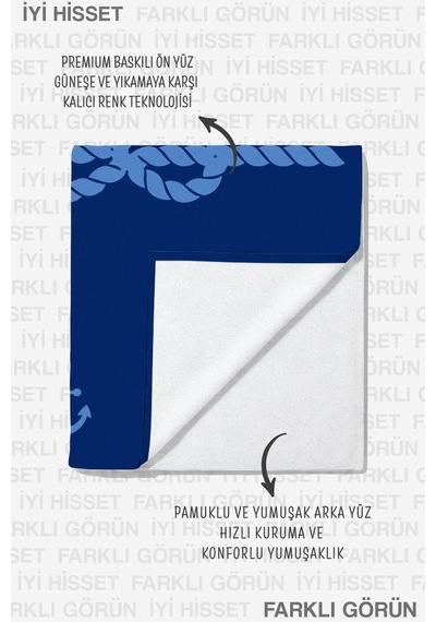 Çapa Denizci Marine Plaj Havlusu - Lacivert Halat Motifli Modern Hızlı Kuruyan Mikrofiber Havlu Çok Renkli