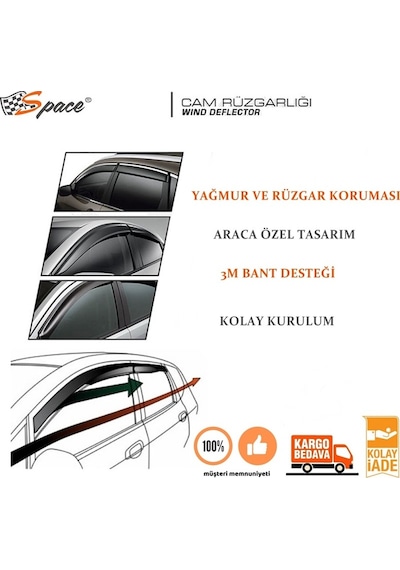 Space Space Cam Rüzgarlığı 1.2mm Opel/corsa D 4'lü Set/ Caru347