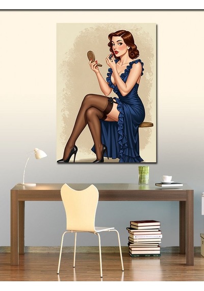 Kanvas Tablo Retro Kadın Ve Ayna 70cmx100cm