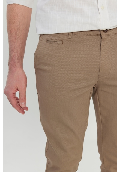 AC&Co / Altınyıldız Classics Erkek Bej Pamuklu Slim Fit Dar Kesim Armürlü Yan Cepli Esnek Casual Pantolon Bej