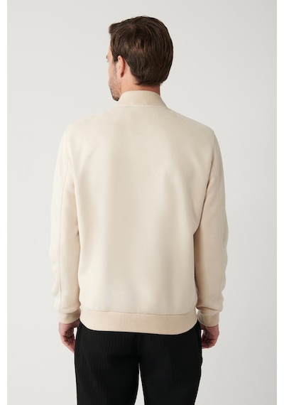 Avva Erkek Bej Bomber Yaka Fermuarlı Süet Görünümlü Comfort Fit Mont B006045 Bej