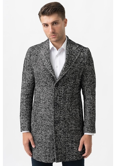 White Stone Arezzo 4025 Ceket Yaka Pamuklu Slim Fit Kaban Siyah-Siyah