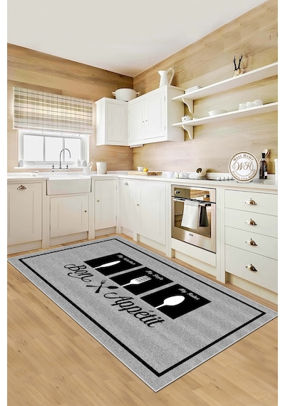 West Home Makinede Yıkanabilir Kaymaz Taban Leke Tutmaz Modern Gri Mutfak Halısı Ve Mutfak Yolluk Wh 583 Grey