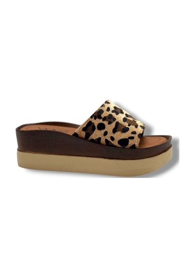 Voga 2500-272 Leopar Desenli Anatomik Dolgu Taban Kadın Terlik Bej