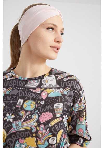 Kadın Çapraz Bağlamalı Pamuklu Penye, Kaymaz, Yumuşak, Esnek, Saç Bandı Bandana Pudra