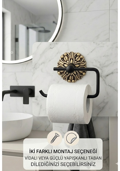 Buççin Online Mağaza Roma Yapışkanlı Wc Kağıtlık Metal Siyah Çok Renkli