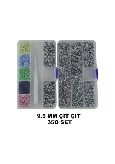 350 Set 9.5 Mm Karışık Renkli Metal Çıt Çıt ve Saklama Kutusu