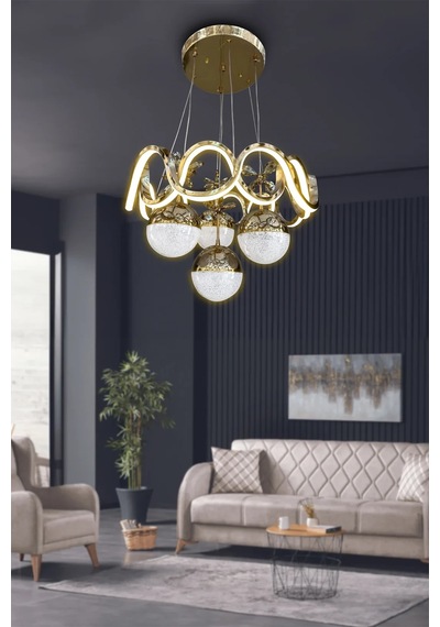 Sefa 4 Toplu Modern Sarkıt Led Avize - 3 Renk Kumandasız - Gold Gold