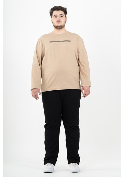 Maraton Sportswear Büyük Beden Erkek Bisiklet Yaka Takma Kol Basic Açık Vizon Sweatshirt 22420-açık Vizon Açık Vizon