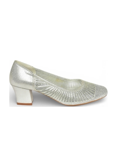 Fox Shoes Y820854514 Gümüş Sim Kalın Topuklu Kadın Ayakkabı Gümüş
